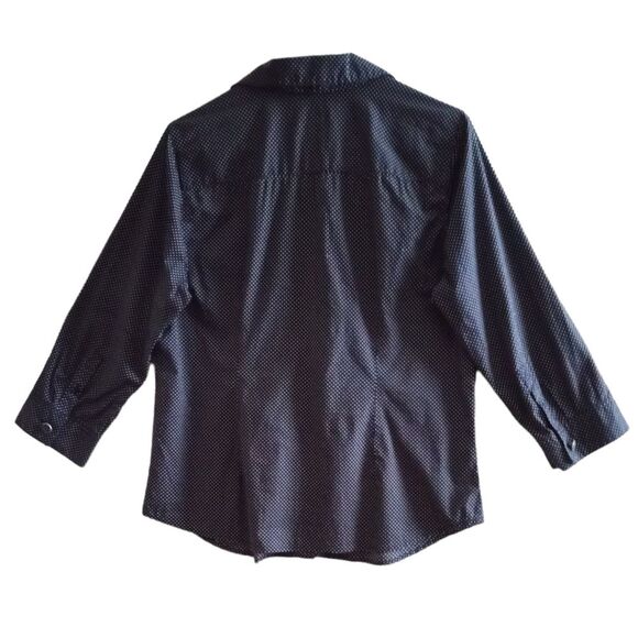 Liz & Company Polka Dot Button Down Shirt Women Large Blue White Dots Stretch - Picture 2 of 10